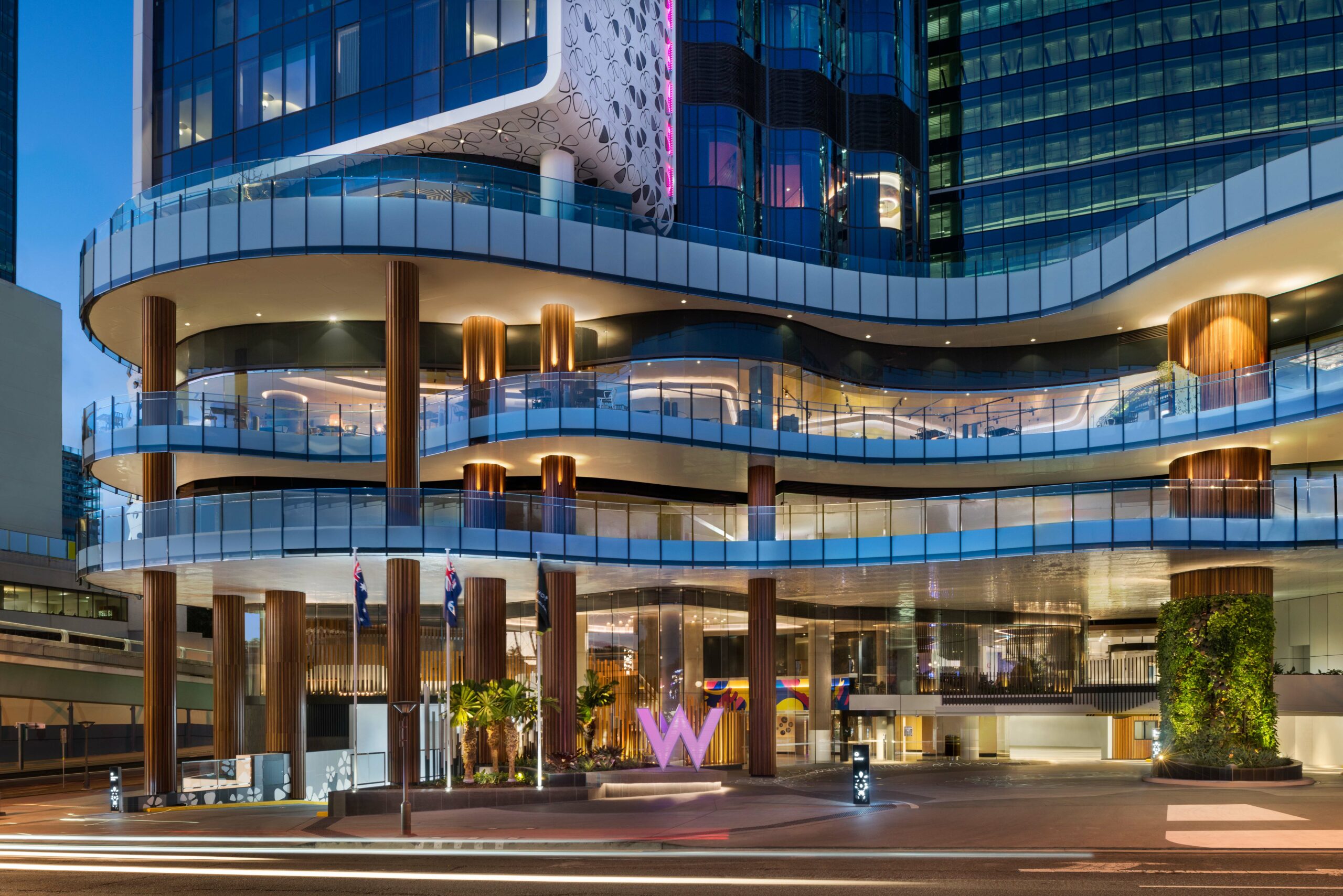 A wideshot photo of the entrance to the W Hotel Brisbane